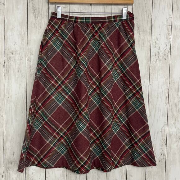 Vintage Red Plaid Wool A-Line High Waist Midi Vintage Academia Holiday Skirt 10 - Picture 1 of 9